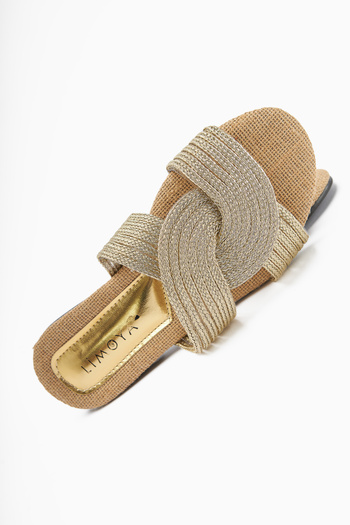 Limoya Nihaal Straw Cross Strap Flat Sole Women's Slippers