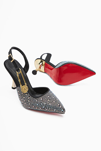 Limoya Denise Stoned Silver Ankle Strap Heeled Women's Shoes