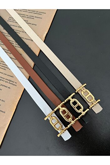 Damla 4-Pack Deal Product Gold Buckle Thin Belt, Trouser Belt, Shirt Belt, Coat Belt, Dress Belt