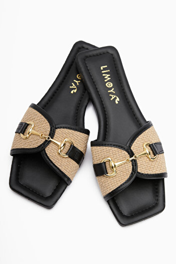 Limoya Elanor Black Buckle Flat Sole Women's Slippers
