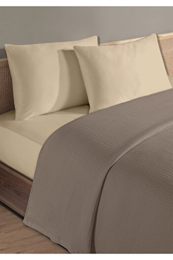 Evim 100% Natural Cotton 4 Layer Muslin Luxury Double Pique Set Dark Beige 200X230Cm
