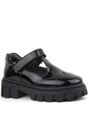 Rakerplus Black Patent Leather Velcro Girls' School Shoes