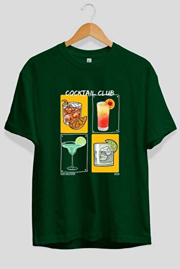 Ankhises Cocktail Club μπροστινό εμπριμέ μπλουζάκι Oversize Ανδρικό Γυναικείο 100% βαμβακερό μπλουζάκι Crew Neck