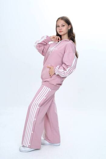 Joui Co Hooded Unisex Sports Tracksuit Set – 100% Cotton, Relaxed Fit, Snap Detail-302