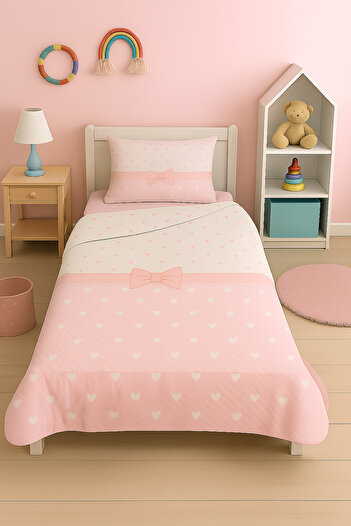 HOMESSA Heart Ribbon Patterned Single Pique Pillow Case