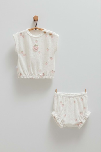 Caramell Berry Days Towel Fabric Tshirt Short Shorts Set Ecru