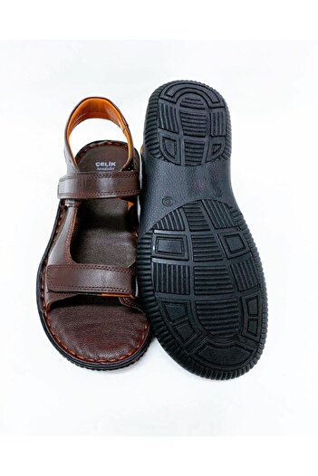 Çelik Men's Brown Genuine Leather Sandals