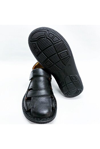 Çelik Men's Black Genuine Leather Sandals