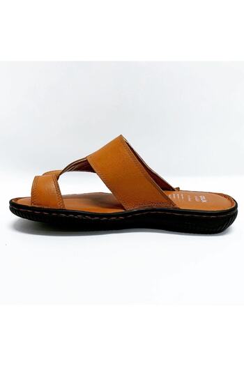 Çelik Men's Tan Genuine Leather Flip Flops
