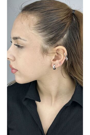 Neon Takı by Atalay Sensitivity Tag and Stainless Hoop Earring 617, Silver Color, Outer Diameter 15mm