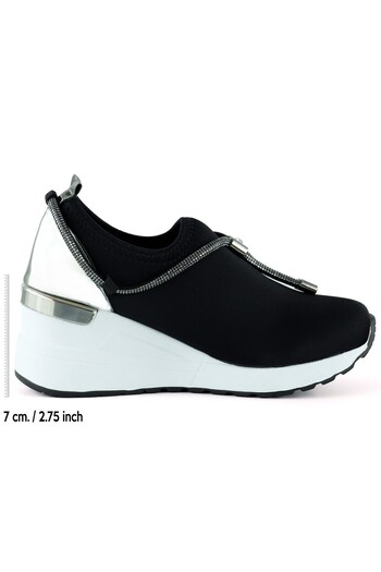 Erkan Saçmacı Ellie Platinum Stretch Chain Stone Buckle Metal Detailed Wedge Heeled Casual Shoes