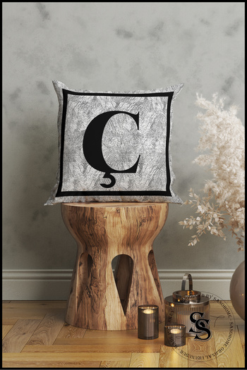 SasoHome Gray Letter Cushion Pillow Case - Letter C - Gray Background Decorative Gift Cushion Pillow Case