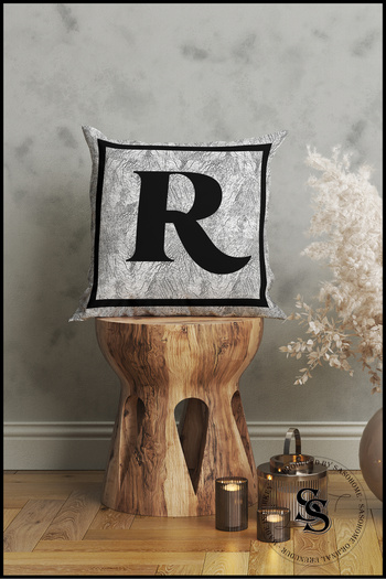 SasoHome Gray Letter Cushion Pillow Case - Letter R - Gray Background Decorative Gift Cushion Pillow Case