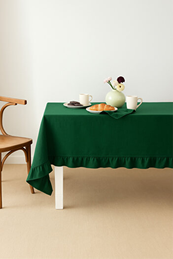 Mirilliahome Ruffled Raw Linen Tablecloth – Green Tablecloth