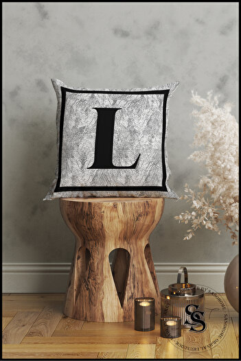 SasoHome Gray Letter Cushion Pillow Case - Letter L - Gray Background Decorative Gift Cushion Pillow Case