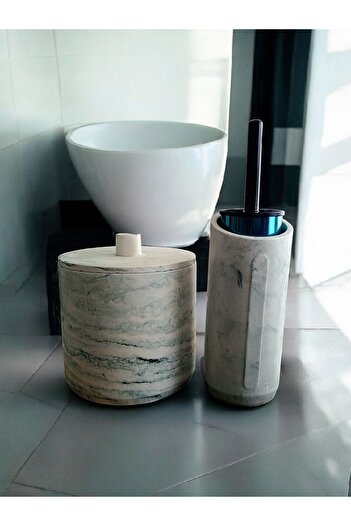 Trust Stone Marble Pattern Green Color Concrete Trash Can and Brush Holder