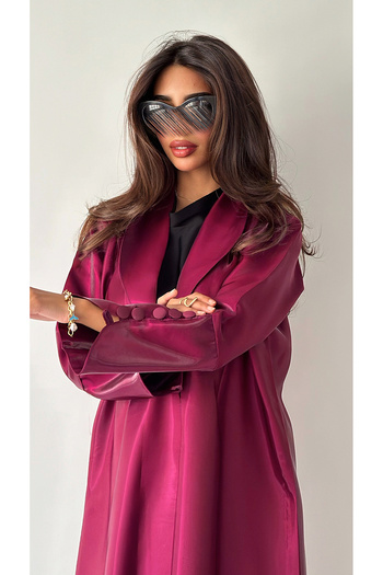 outline Burgundy Summer Abaya with A Line Cut in Mikado Fabric