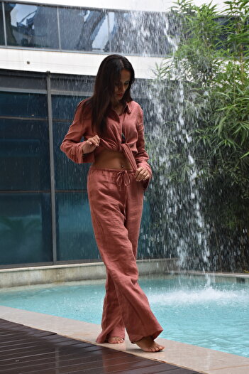 NK Linen Bottom Top Shirt Pants Set
