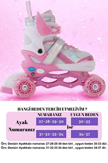 Sportaj Angel Wings Lighted Children's Skates Silicone Wheel Adjustable Skates with Carrying Bag Pink