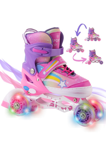 Sportaj Star Rainbow Lighted Girls' Skates Silicone Wheel Adjustable Skates with Carry Bag Pink Lilac