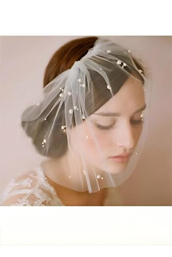 fun zone Imitation Pearls Bridal Birdcage Veil,Countryside Short Ivory Pearl Headcloth Wedding Bridal Veil