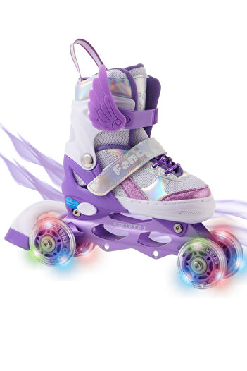 Sportaj Angel Winged Lighted Children's Skates Silicone Wheel Adjustable Skates with Carrying Bag Lilac