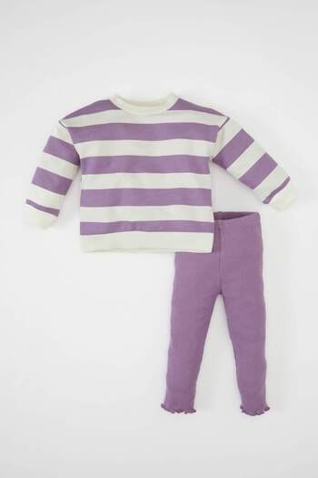 DeFacto Baby Girl 2-Piece Set Striped Sweatshirt Elastic Waist Leggings D1674A524Au