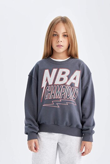 DeFacto Nba Wordmark Patterned - Girl's Oversize Sweatshirt C9508A824Au