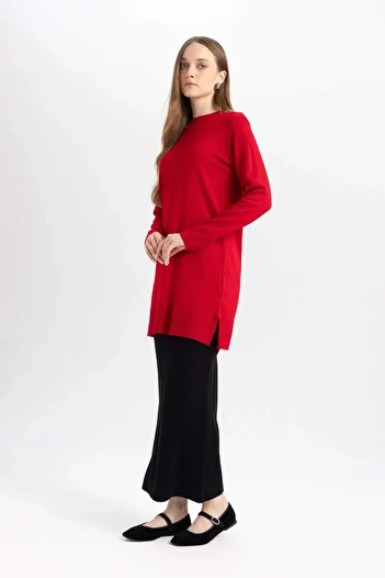 DeFacto Regular Fit Elastic Waist Basic Plain Black Knitwear Maxi Skirt D2526Ax24Wn