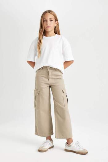 DeFacto Girls Wide Leg Cargo Pockets Wide Loose Leg Cotton Trousers C8778A824Au