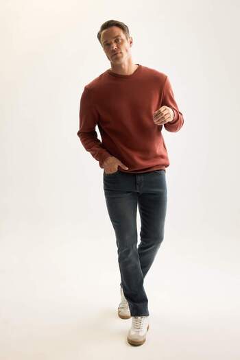 DeFacto 3 Thread Cotton Raised Inside Fleece Regular Fit Crew Neck Thick Sweatshirt D7876Axns