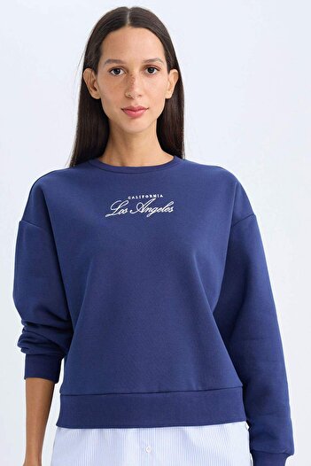 DeFacto Fahrradkragen bedrucktes Sweatshirt mit detailliertem Saum D5931AX24AU