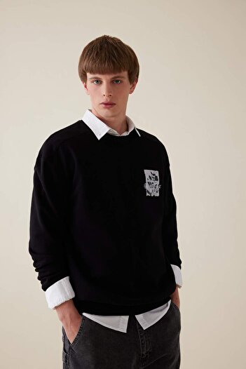 DeFacto Boxy Fit Bisiklet Yaka Baskılı Sweatshirt C7048AX24AU