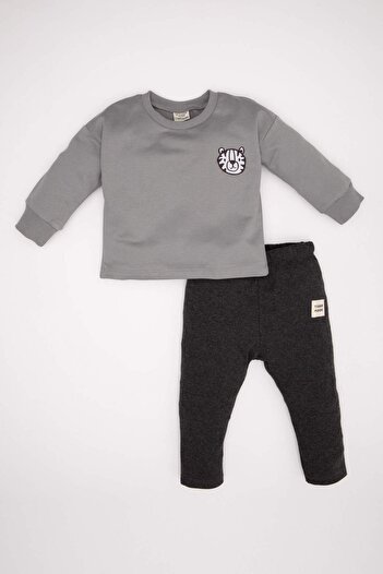 DeFacto Baby Boy 2-Piece Set Printed Sweatshirt Elastic Waist Jogger Sweatpants D2937A524Wn