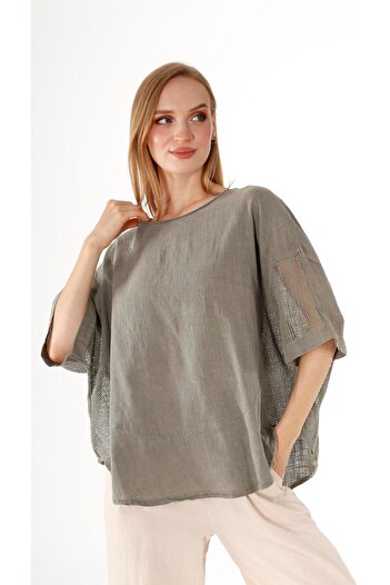 shE tekstil Side Mesh Linen Blouse
