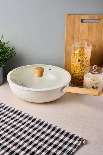 Perotti Danish Cook Beige Induction Base Wok Pan with Lid 28 cm