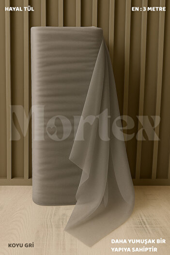 Mortex Dark Gray Dream Tulle 100X300 cm | Engagement, Henna, Wedding, Bundle, Door and Party Decoration Fabric