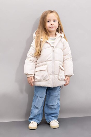 DeFacto Baby Girl Water Repellent Hooded Fleece Lined Zippered Puffer Coat with Pockets C5300A524Au