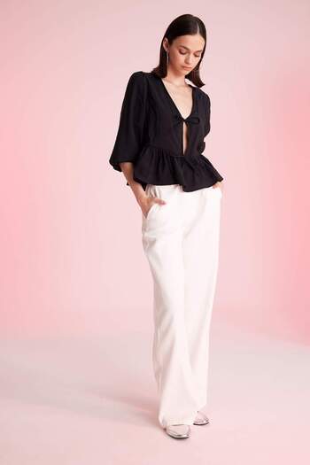 DeFacto V-Neck Modal Long Sleeve Blouse - Regular Fit D4435Ax24Au