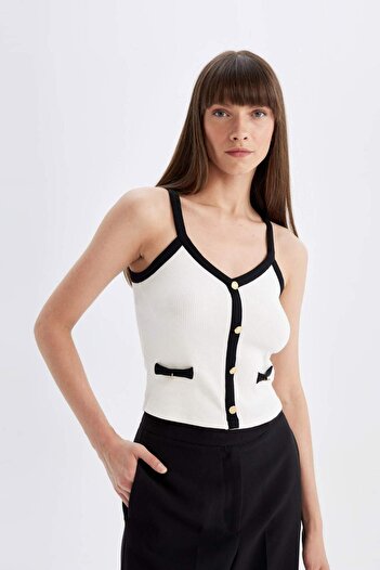 DeFacto Slim Fit Dar Kesim V Yaka Fitilli Kaşkorse Askılı Atlet D5404AX24SM