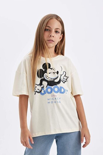 DeFacto Girls' Disney Mickey & Minnie Oversize Wide Fit Crew Neck Short Sleeve T-Shirt C7457A824Au