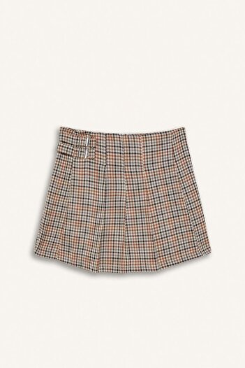 DeFacto Girls' Elastic Waist Plaid Pleated Twill Shorts Skirt C9652A824Au