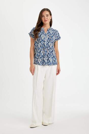 DeFacto Halenka s krátkým rukávem Apache Collar Print Regular Fit D2941Ax24Sm