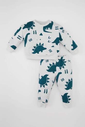 DeFacto Baby Boy 2-Piece Set Dinosaur Patterned Sweatshirt Elastic Waist Jogger Sweatpants D2927A524Wn