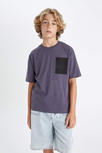 DeFacto Tricou cu mânecă scurtă, cu imprimeu, cu decolteu lat, pentru băieți, D0987A824AU