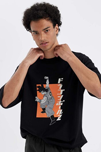 DeFacto 100% βαμβακερό Dragon Ball Loose Fit Crew λαιμόκοψη με στάμπα μπλουζάκι με κοντό μανίκι C6526AX24AU