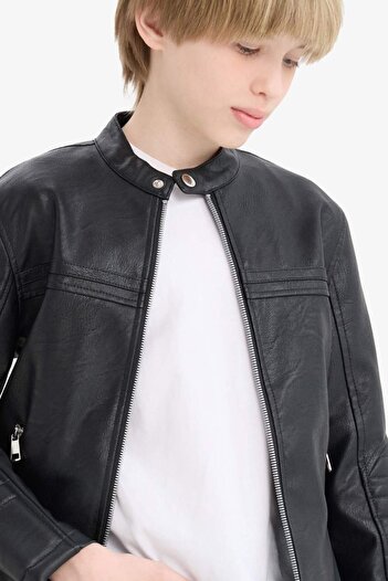 DeFacto Boy's Water Repellent Faux Leather Jacket Coat C4320A824Au