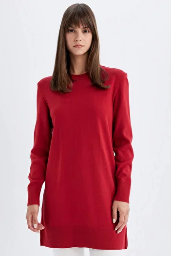 DeFacto Regular Fit Crew nyakú, hasított Basic Sima kötöttáru pulóver tunika H3431AZ24AU