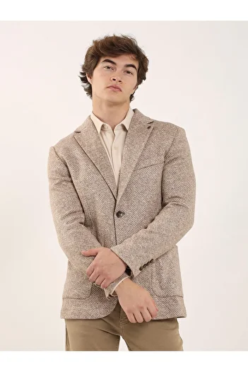 Dufy Camel Men's Slim Fit Patterned Casual Mono Collar Jacket