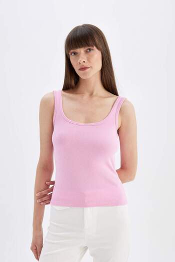 DeFacto Slim Fit Dar Kesim U Yaka Ribana Basic Düz Atlet C0095AX24SM